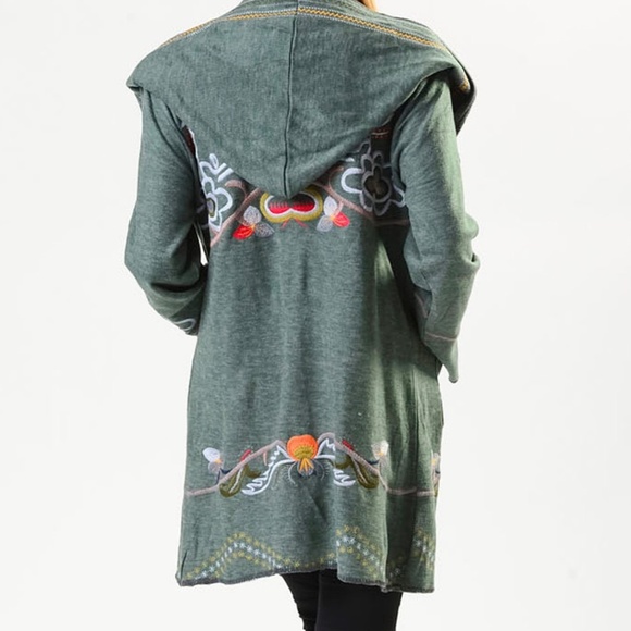 Ladies Open, shawl Collar, Embroidered, Hooded Cardigan - Picture 3 of 10